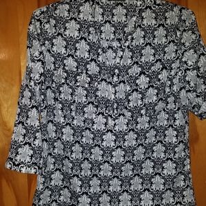DEPRI pull over blouse, M,black and white 3/4 length sleeves